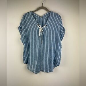Rails Jeri Striped Blue and White Linen Blend St. Germain Top, Size Small